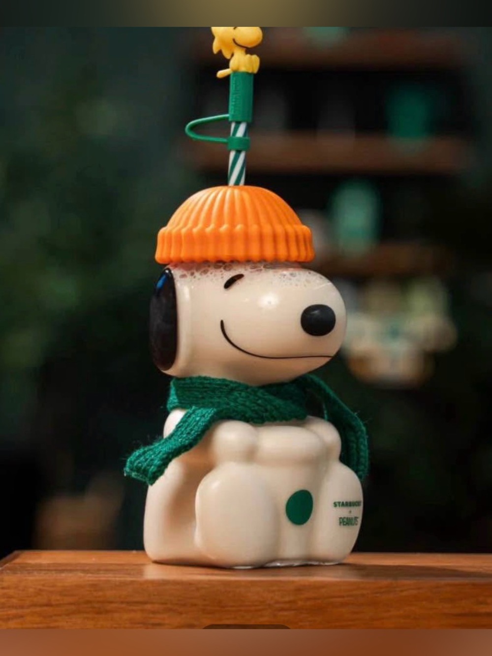 Starbucks Snoopy Cup Topper with Orange Hat and Green Scarf